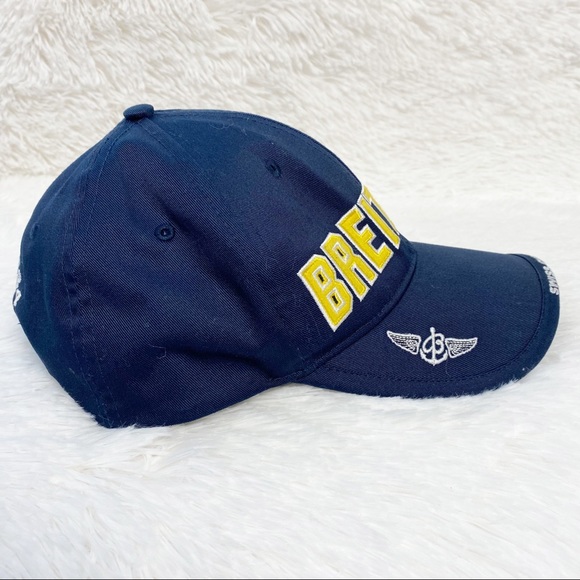 Breitling Navy Blue, White & Yellow Embroidered Logo Pilot's Cap Baseball Hat OS - Picture 5 of 10